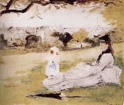 The mother and her child on the meadow, Berthe Morisot